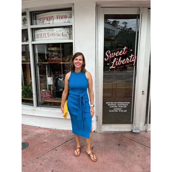 TOCCIN X RTR Blue Sleeveless Crewneck Racer-Front Tie Midi Dress Size Large - Picture 12 of 15